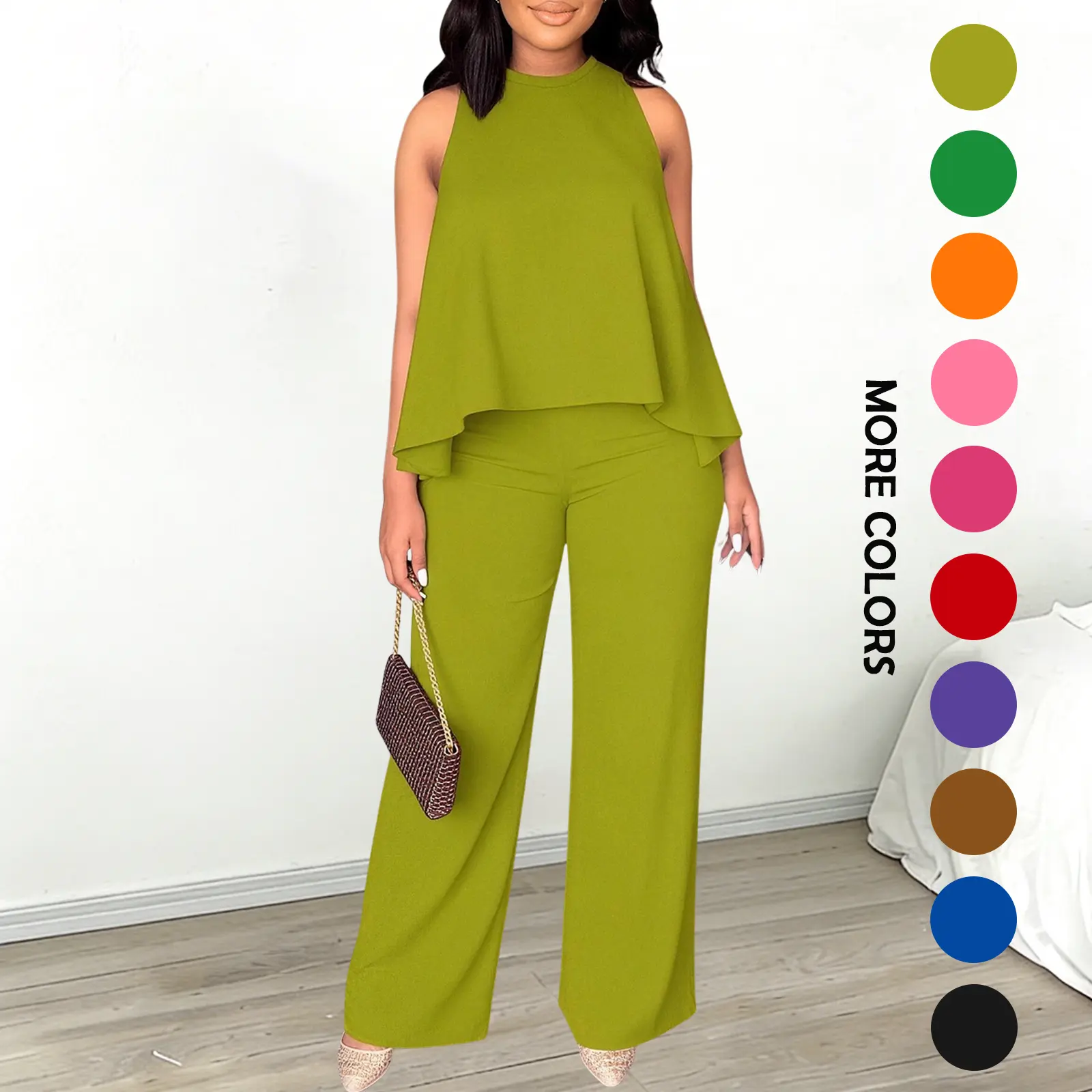 Summer Sleeveless Capri Top & Wide-Leg Pant Set