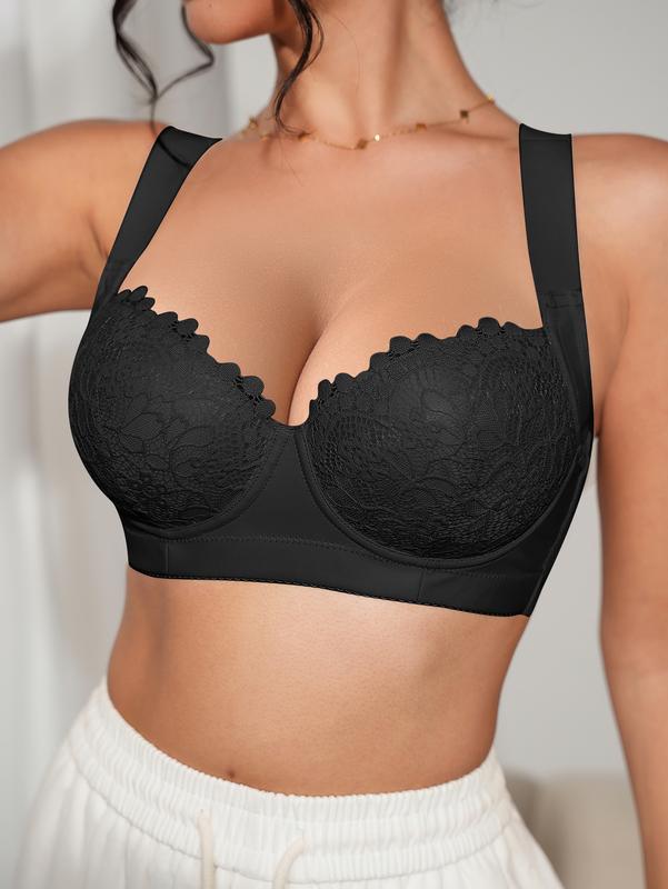 Women's Comfort Push Up Lace Bra Elegant Sexy Lace Bra with Underwire Cups Non-Removable Pads Support Design Adjustable Straps