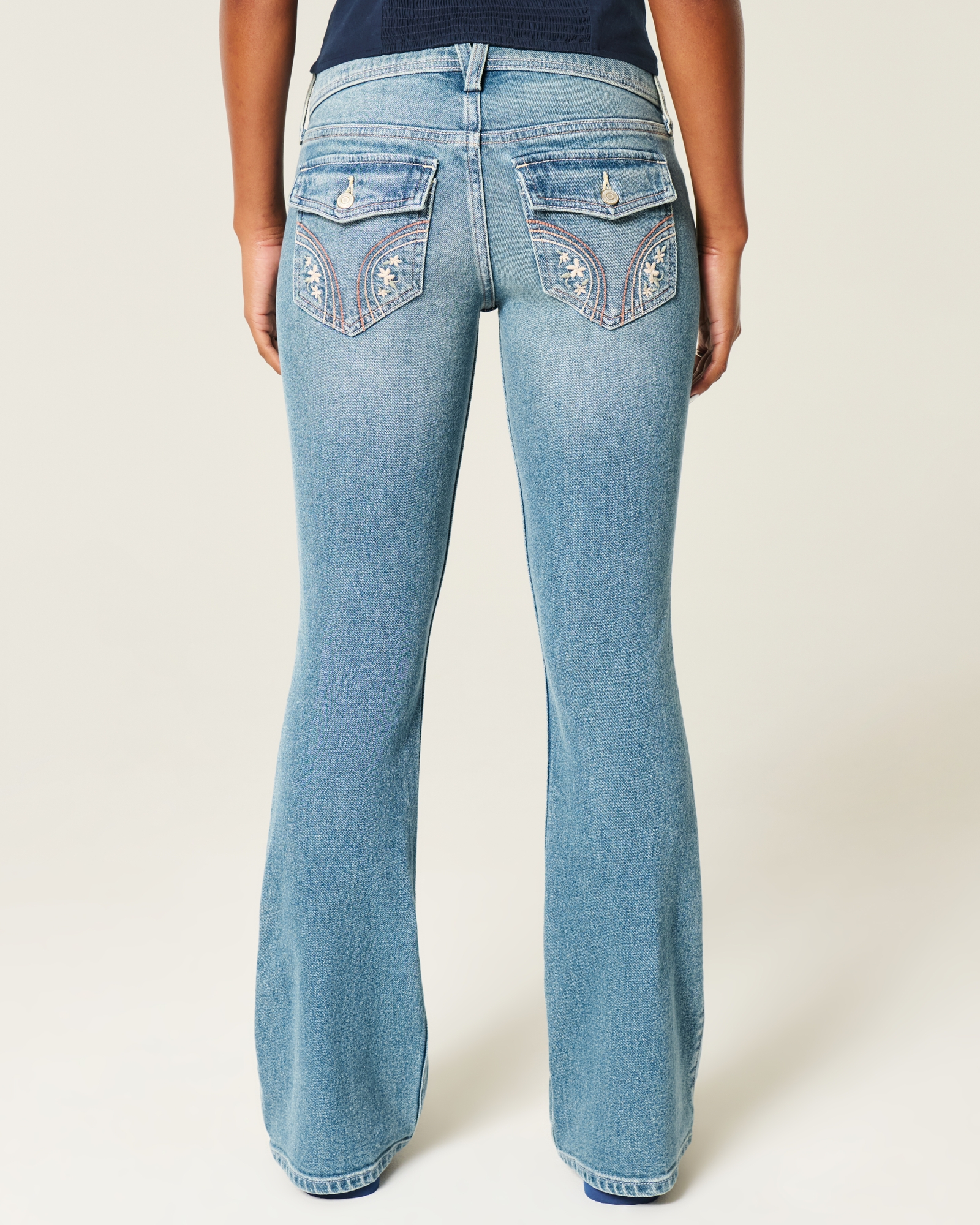 Low-Rise Dark Wash Embroidered Bootcut Jeans