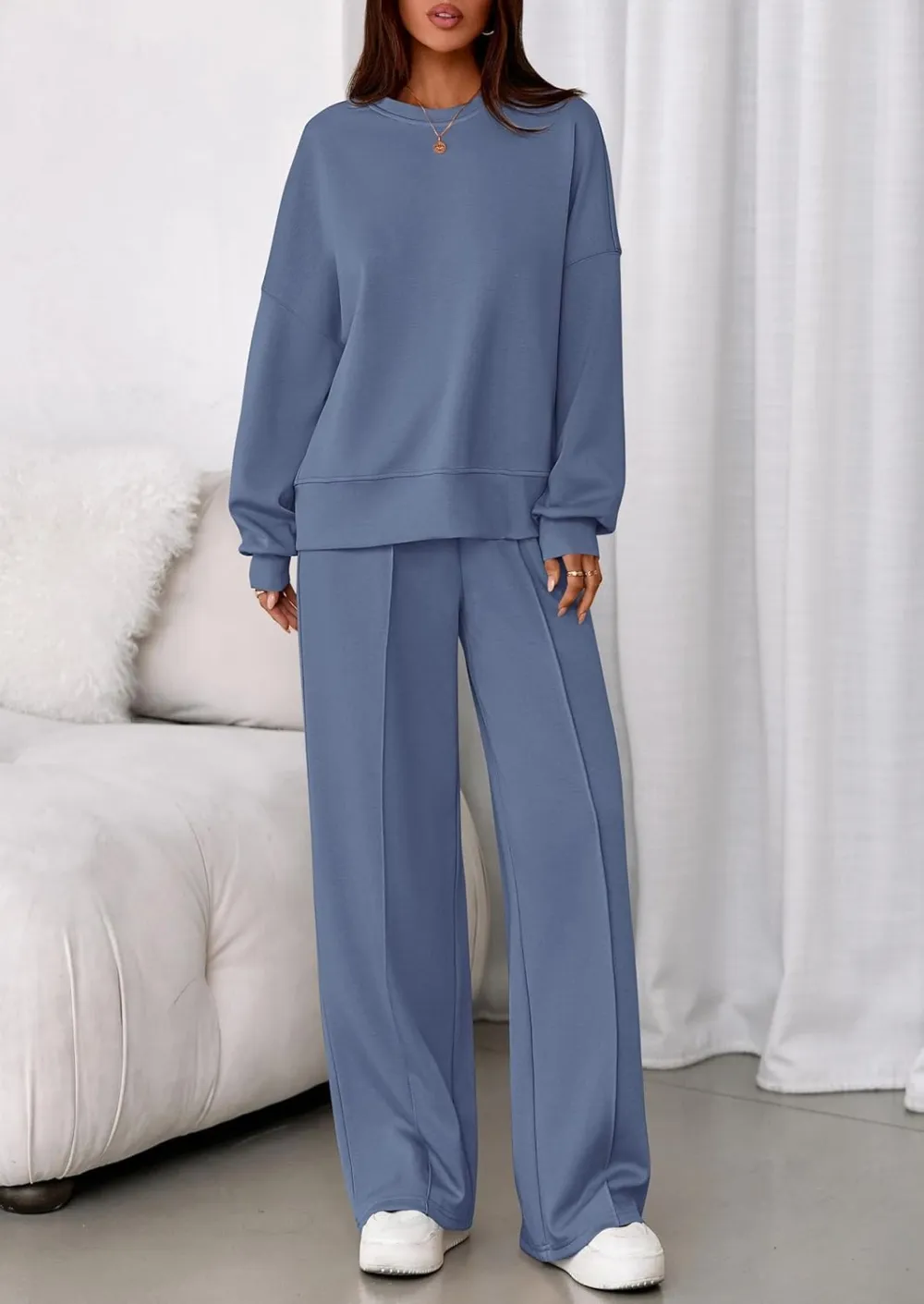 2 Piece Sets For Women Fall Trendy Long Sleeve Sweatshirt Wide Leg Pants Loungewear
