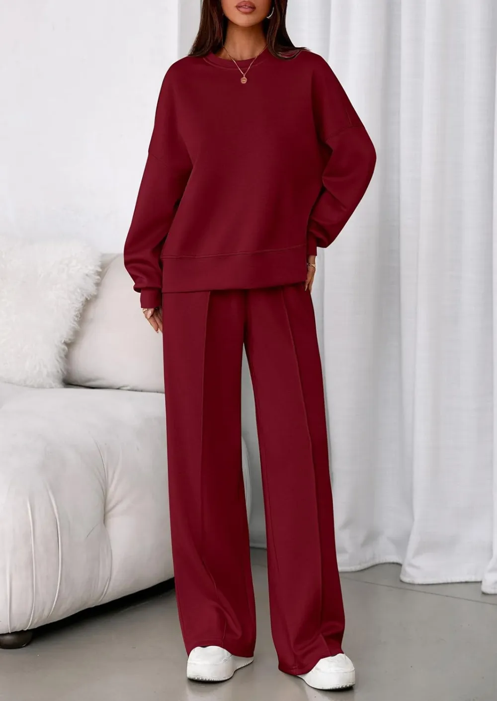 2 Piece Sets For Women Fall Trendy Long Sleeve Sweatshirt Wide Leg Pants Loungewear