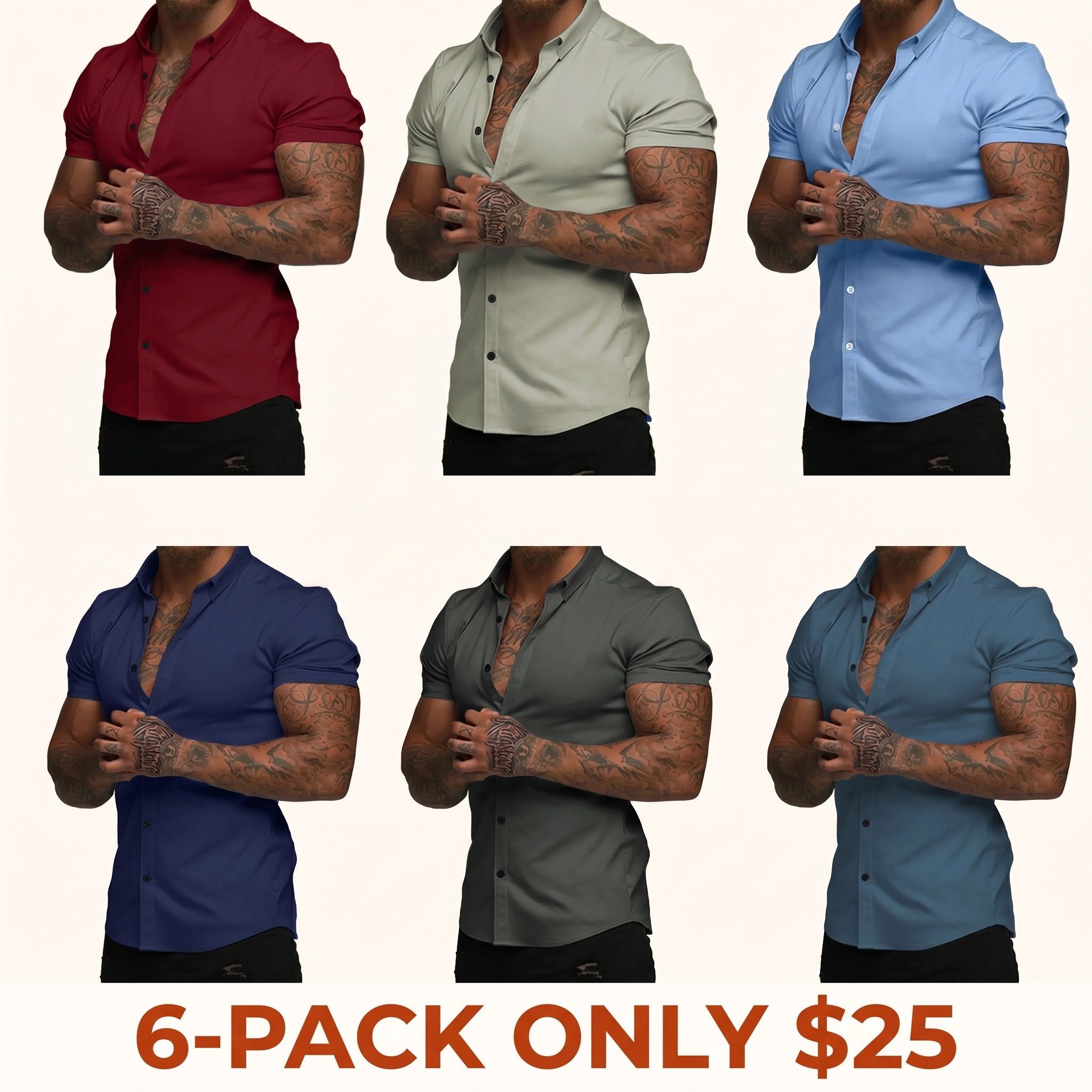 Mens Muscle Fit Dress Shirts Casual Button Down Shirt Short Sleeve Wrinkle-Free Shirts