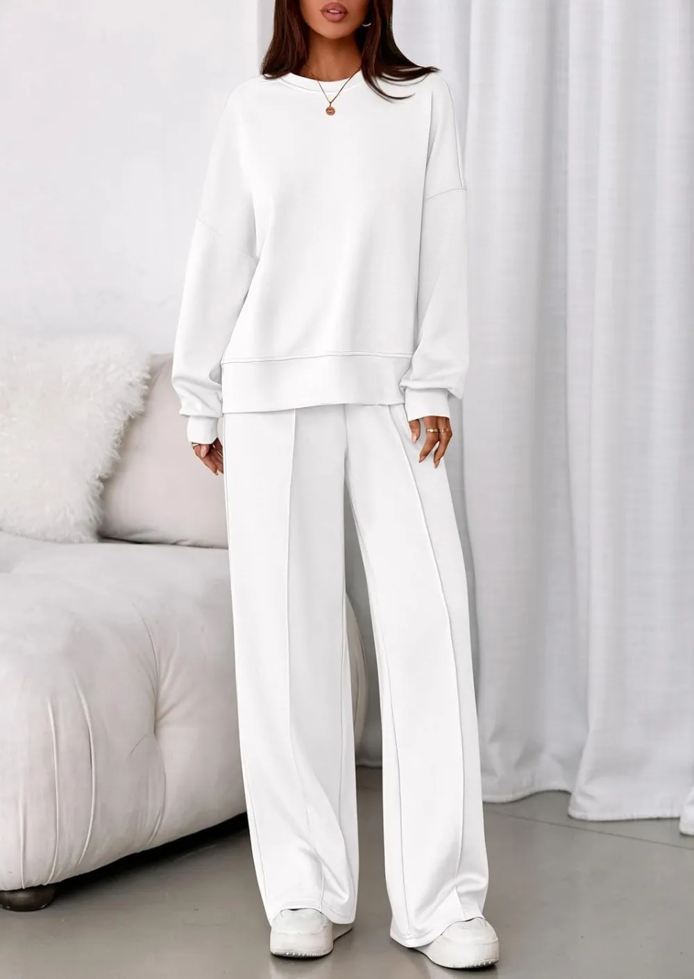 2 Piece Sets For Women Fall Trendy Long Sleeve Sweatshirt Wide Leg Pants Loungewear