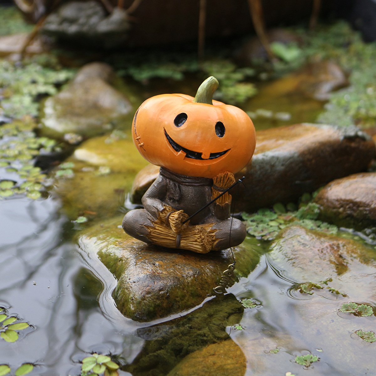 Pumpkin Fisherman Figurine  A Quirky Touch of Halloween Fun