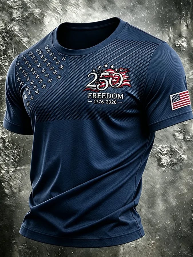 Men's Retro Independence Day Patriot Crew Neck T-Shirt