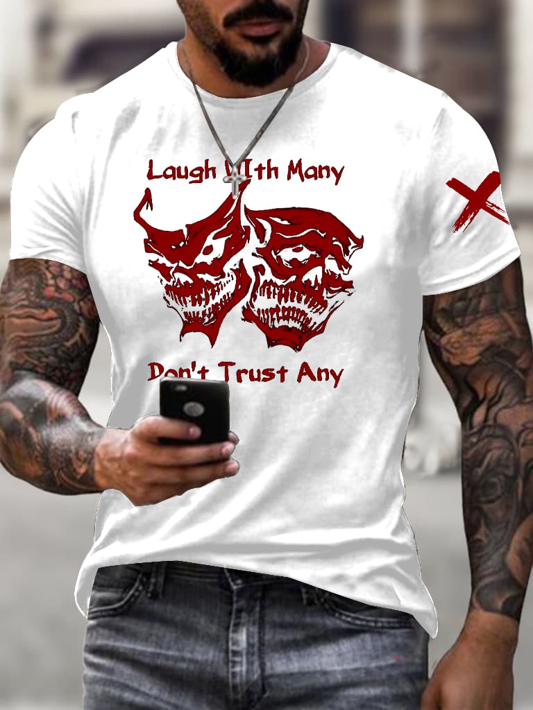 Men'S Halloween Bloody Demon Mask Print Short Sleeve T-Shirt
