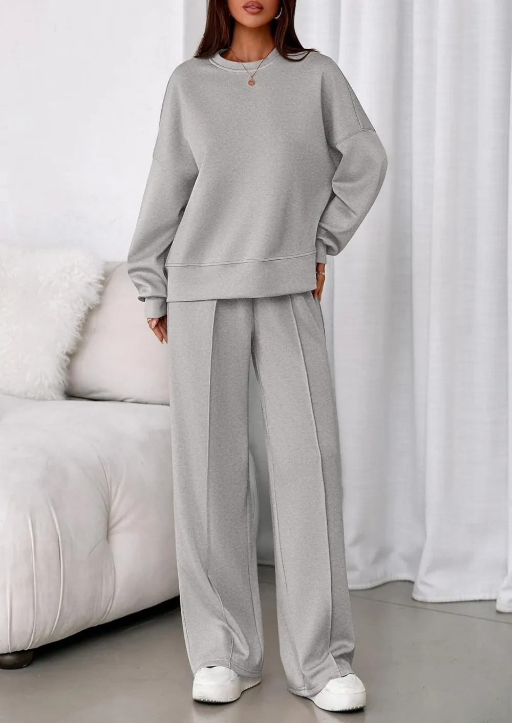 2 Piece Sets For Women Fall Trendy Long Sleeve Sweatshirt Wide Leg Pants Loungewear