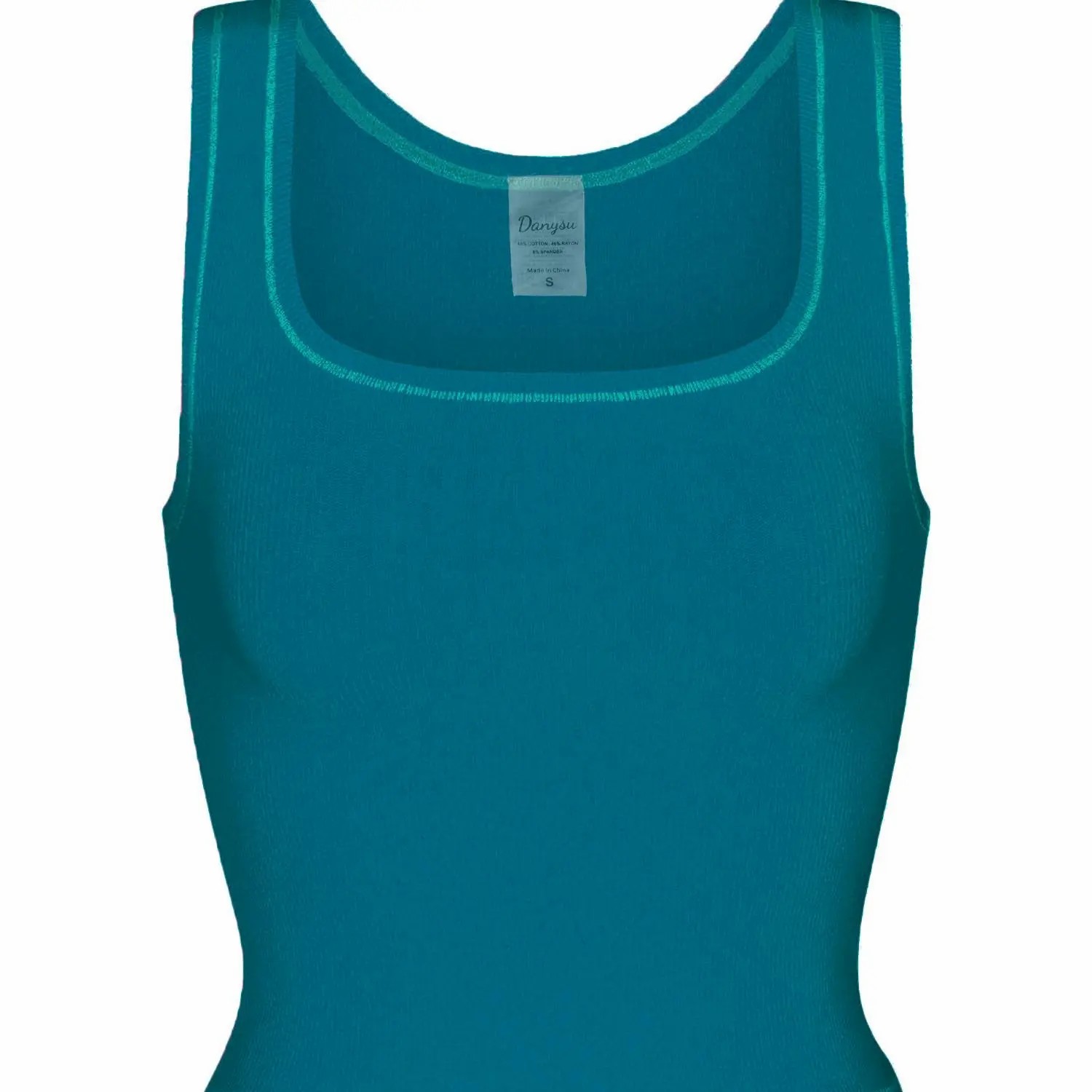Women Rib Tank Top Padded Workout Top Square Neck Crop Tank Fitted Basic Cami Tops