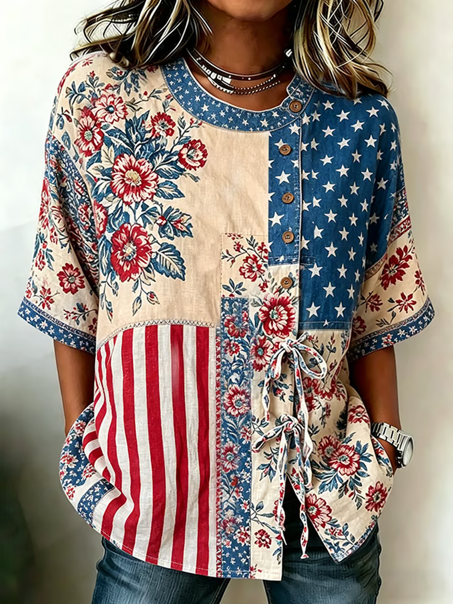 Women's 250th Anniversary Printed Cotton Linen Casual Shirt