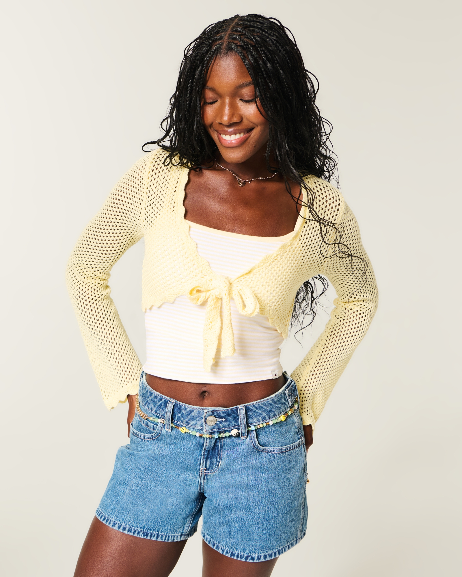 Long-Sleeve Tie Front Shrug