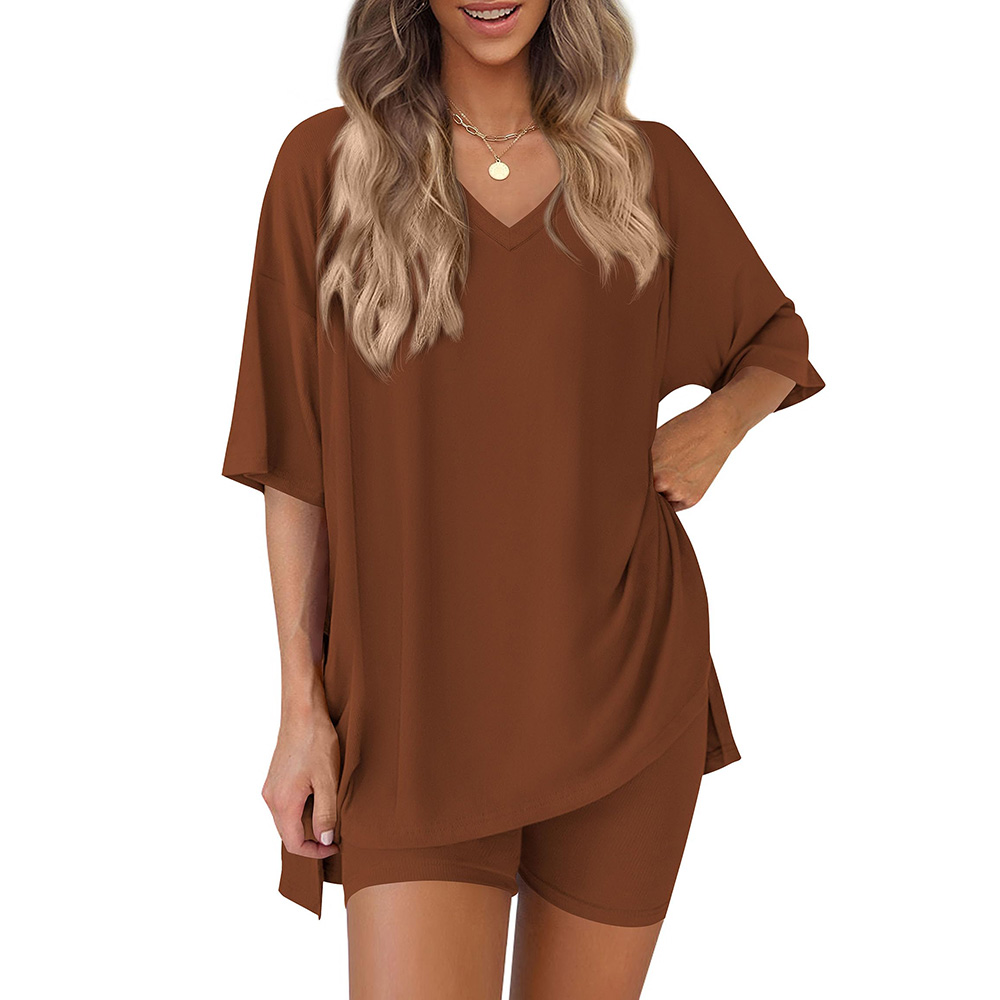 Women 2 Piece Lounge Set Casual Oversized Shirts Biker Shorts