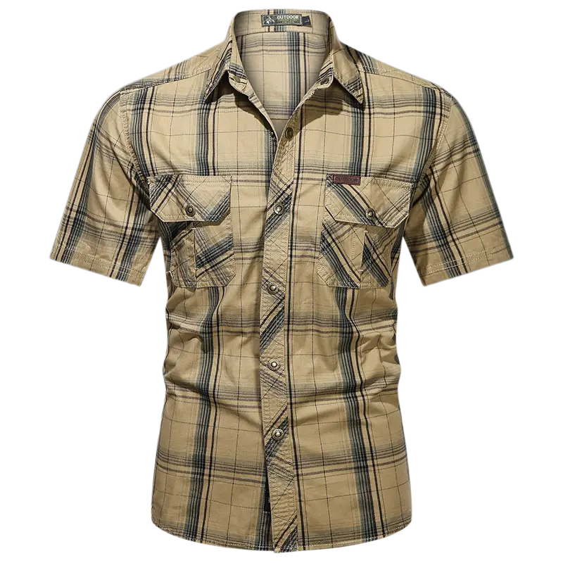 Men's Summer 100% Pure Cotton Plaid Short-Sleeve Shirt