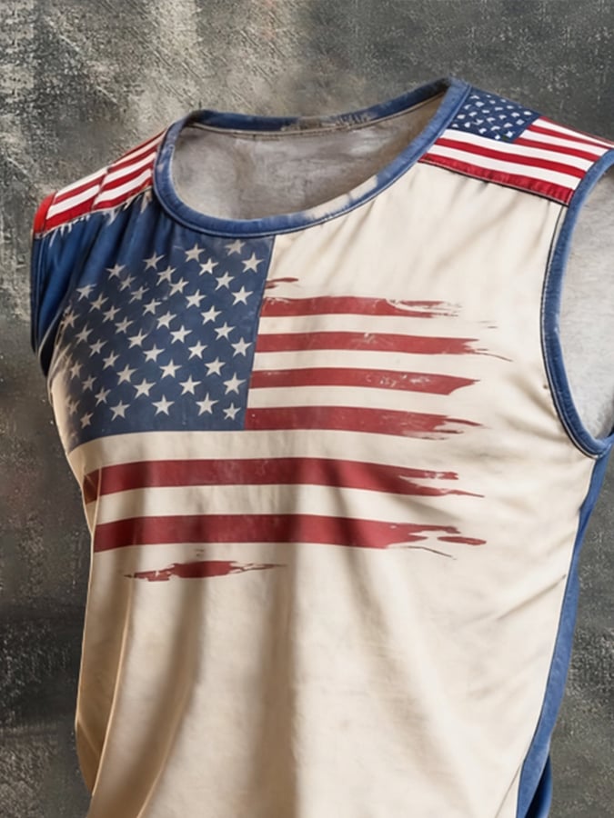 Men's Retro Independence Day Patriot Crew Neck Tank Top