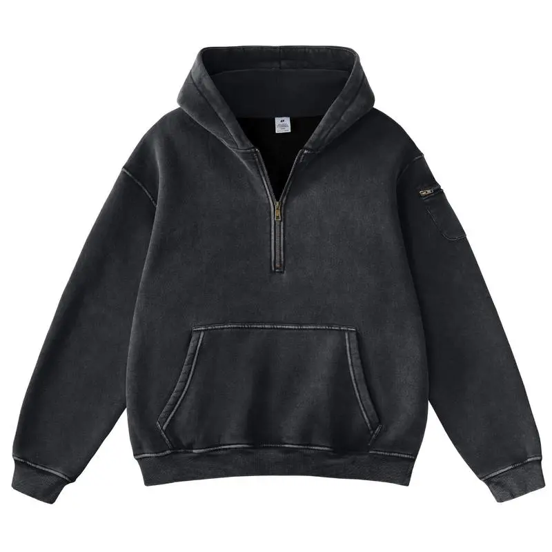 Retro fleece half-zip unisex hoodie