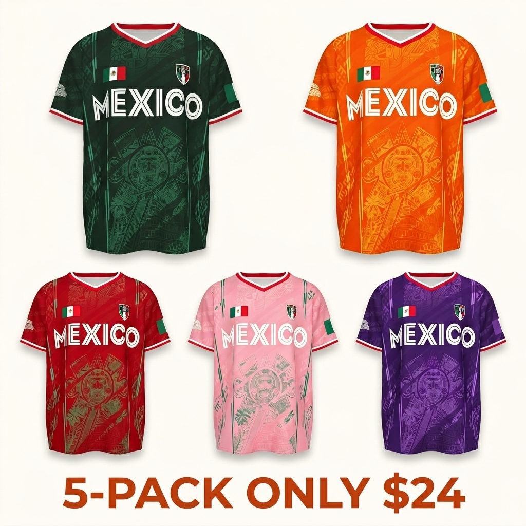 2026 Mexico soccer jersey—a retro-style shirt featuring a pattern of the Chichén Itzá pyramid