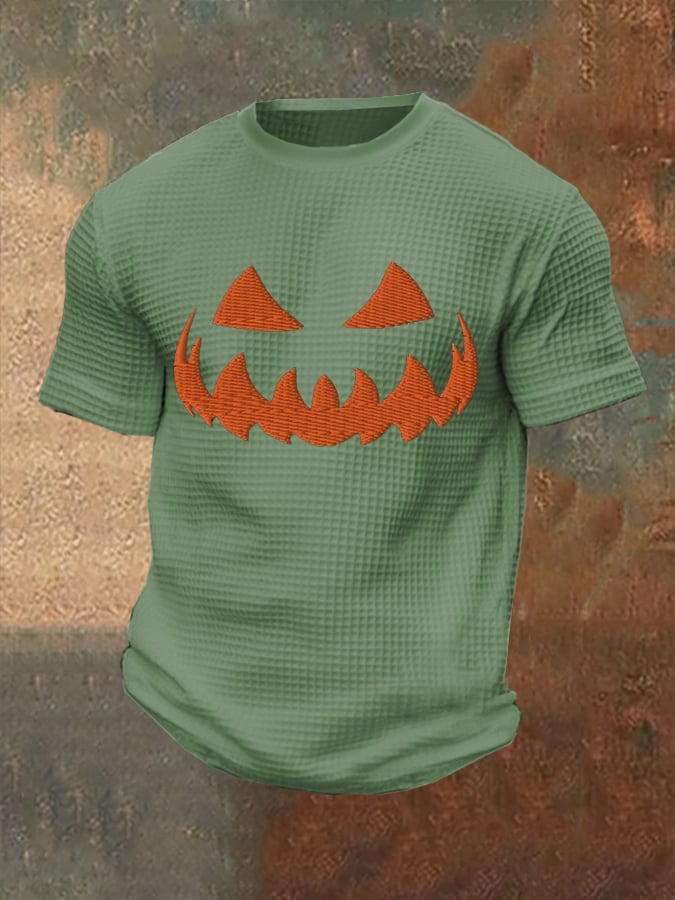 Men's Halloween Pumpkin Face Waffle Top