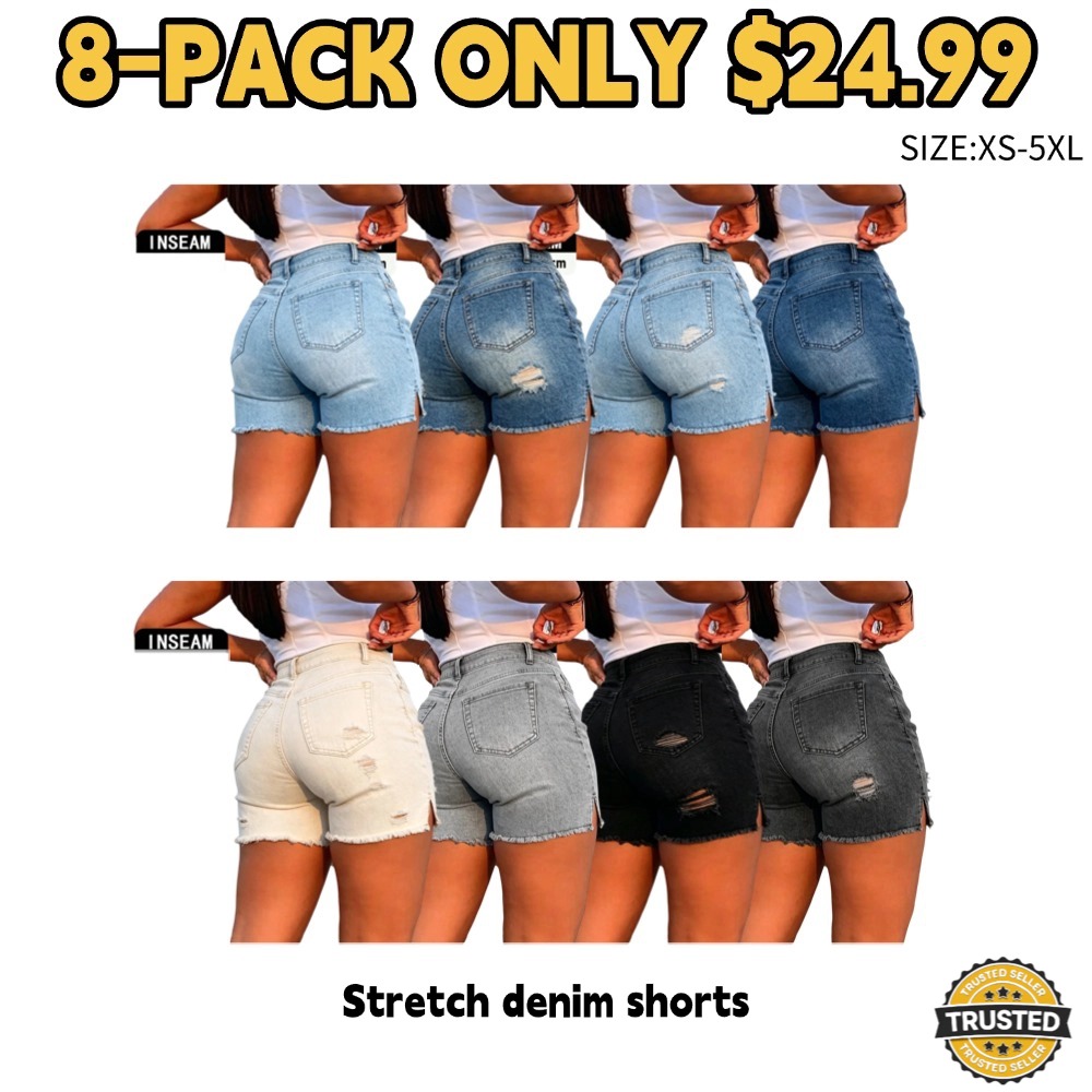 Women's light blue high-waisted stretch denim shorts