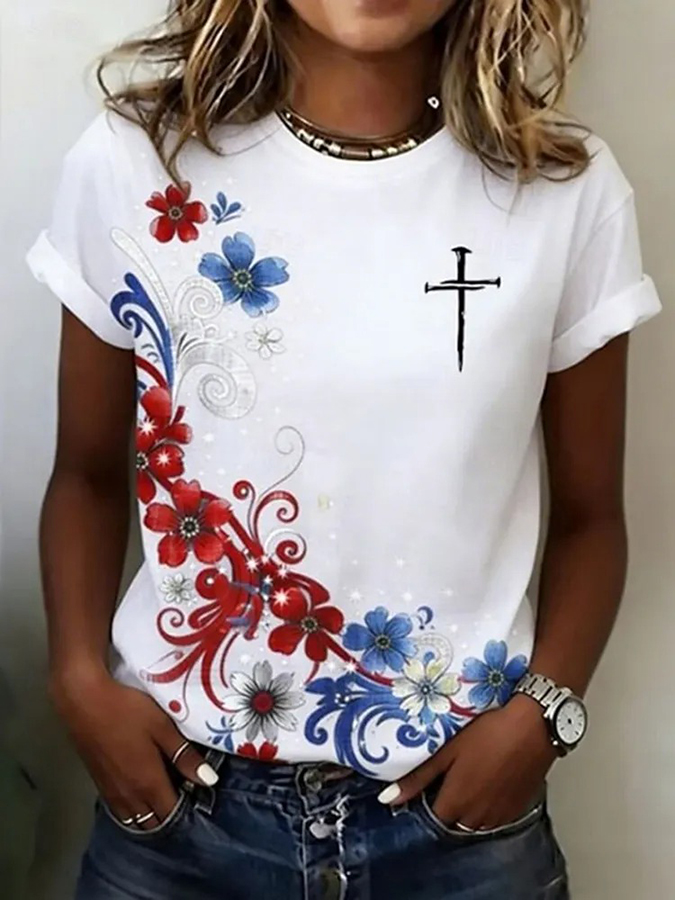 Women's American 250th Anniversary Cross Print T Shirt