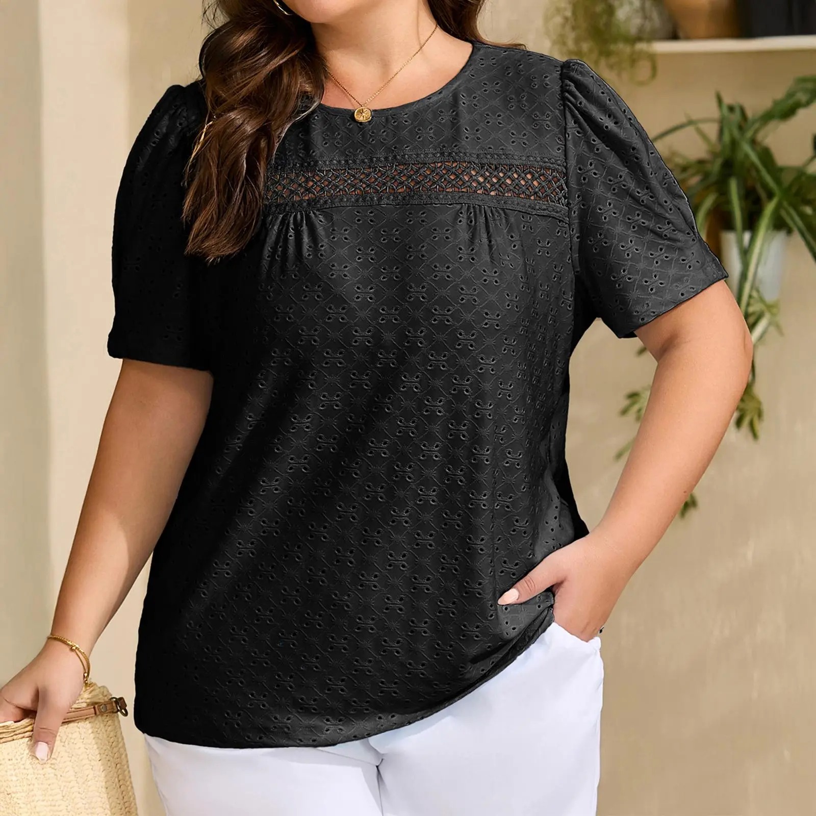 Plus-Size Puff Sleeve Blouse