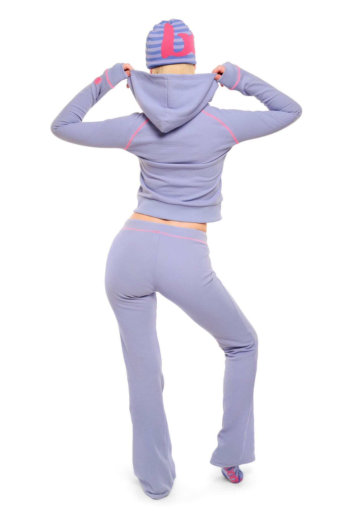 WAFFLE KNIT BOOT CUT PANTS (LAVENDER/PINK)