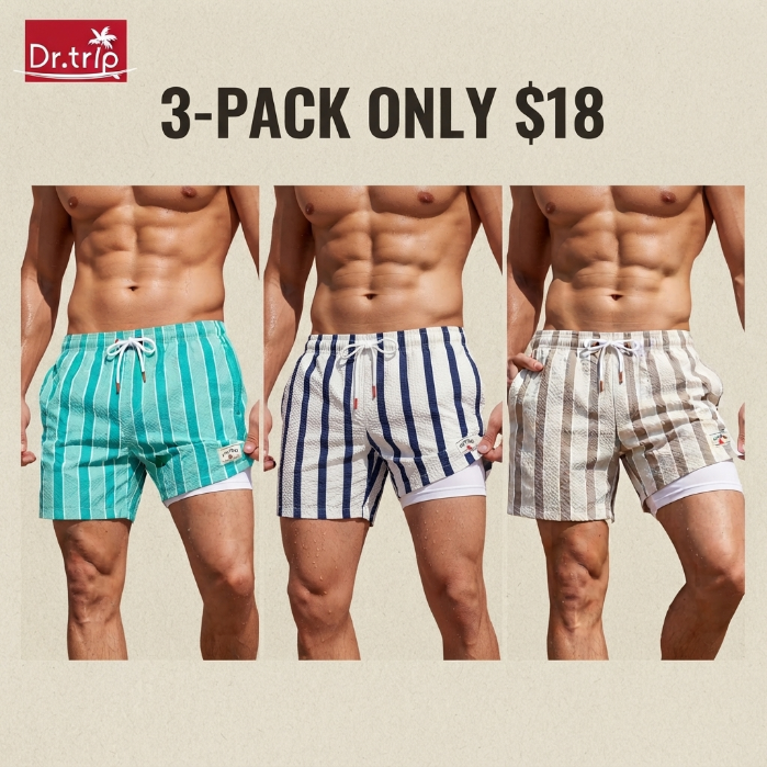 BreezeMax 2-in-1 Striped Quick-Dry Swim Trunks