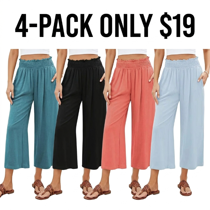 Women's High-Waisted Linen Blend Wide Leg Capri Pants
