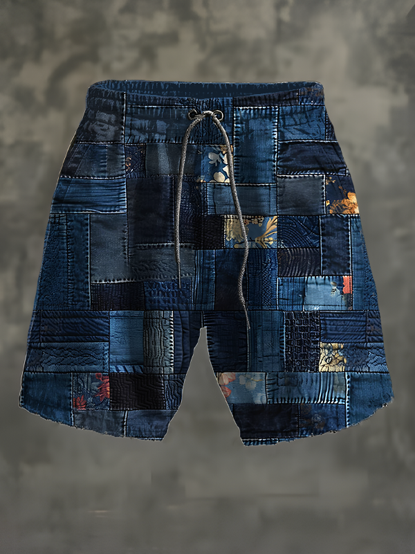 Men's Patchwork Art Flowers Print Casual Shorts