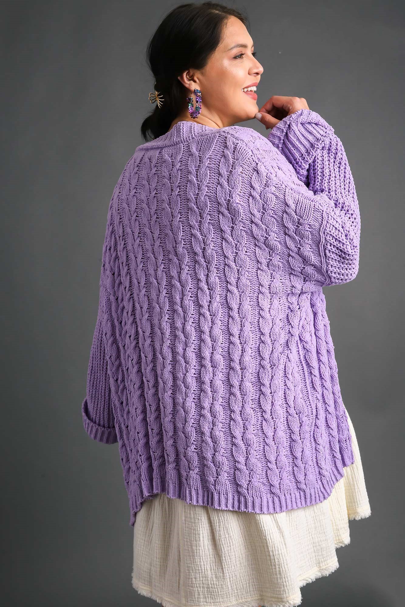 Elegant Cable Knit Open Front Long Sleeve Cardigan