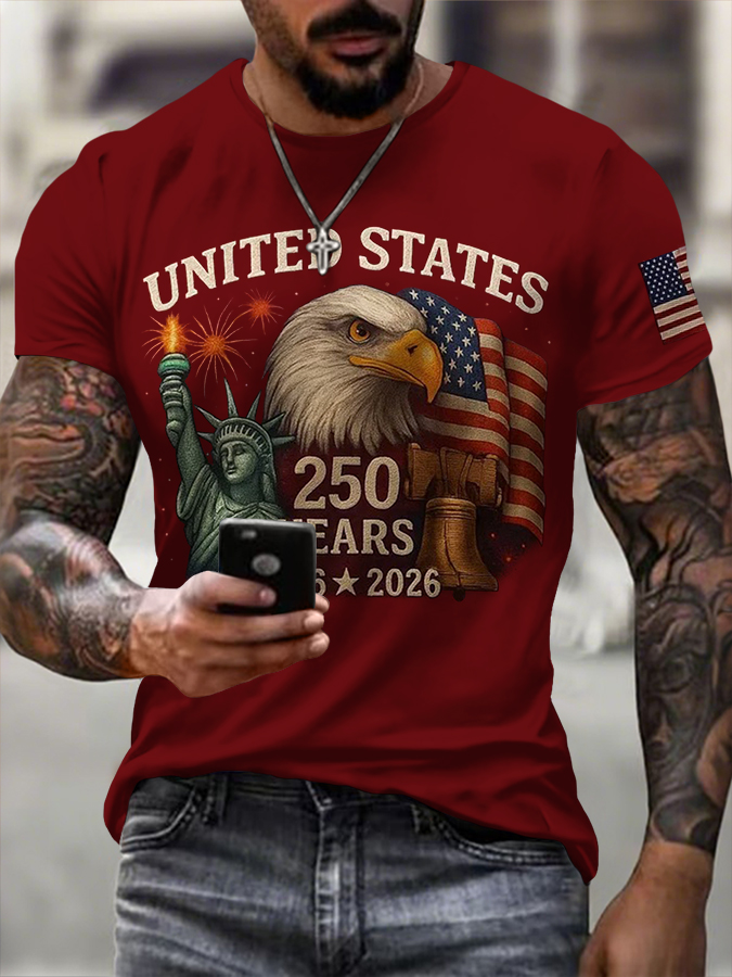 Men's American Flag Commemorative 250th Anniversary Classic Pattern Short Sleeve T-shirt
