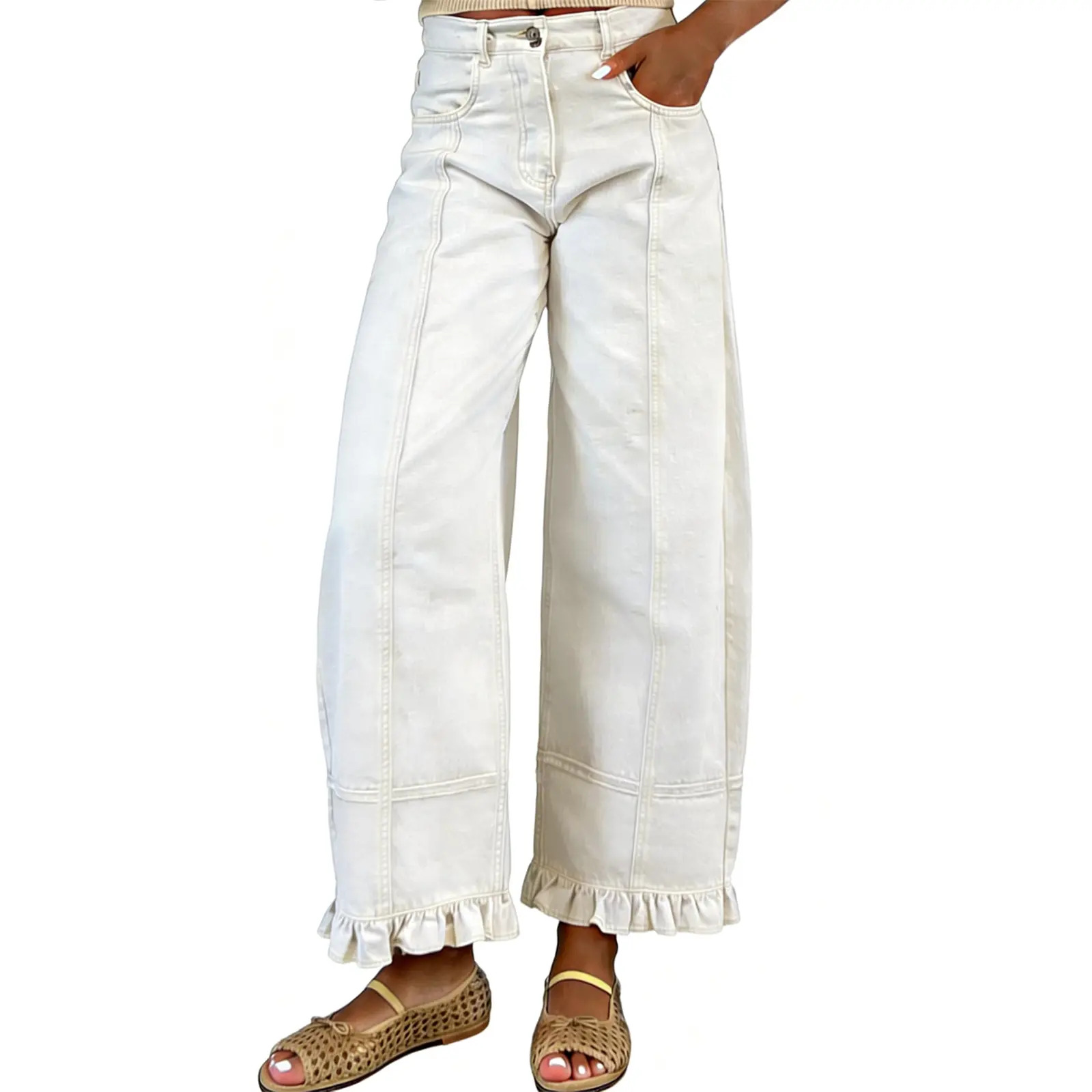 Women's Barrel-Leg Jeans 2026 Y2K Color-Block Loose Boyfriend-Fit Jeans