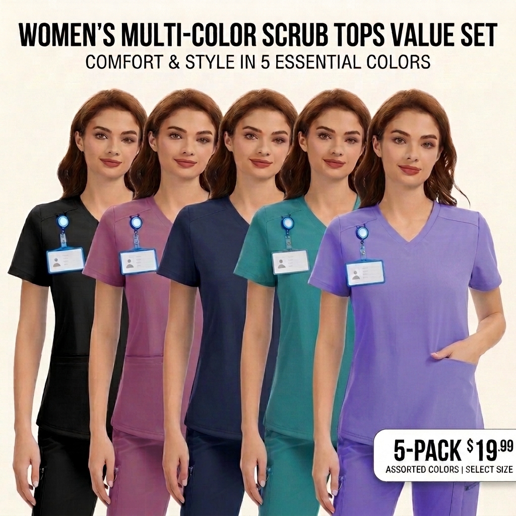 Women's Stretch Scrub Set - V-Neck Top & High Rise Yoga Waist Pants with Pockets