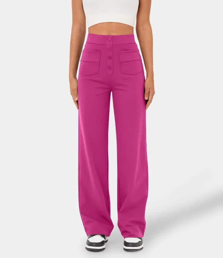 🔥Last Day 49% OFF🔥High Waisted Button Multiple Pockets Straight Leg Casual Pants