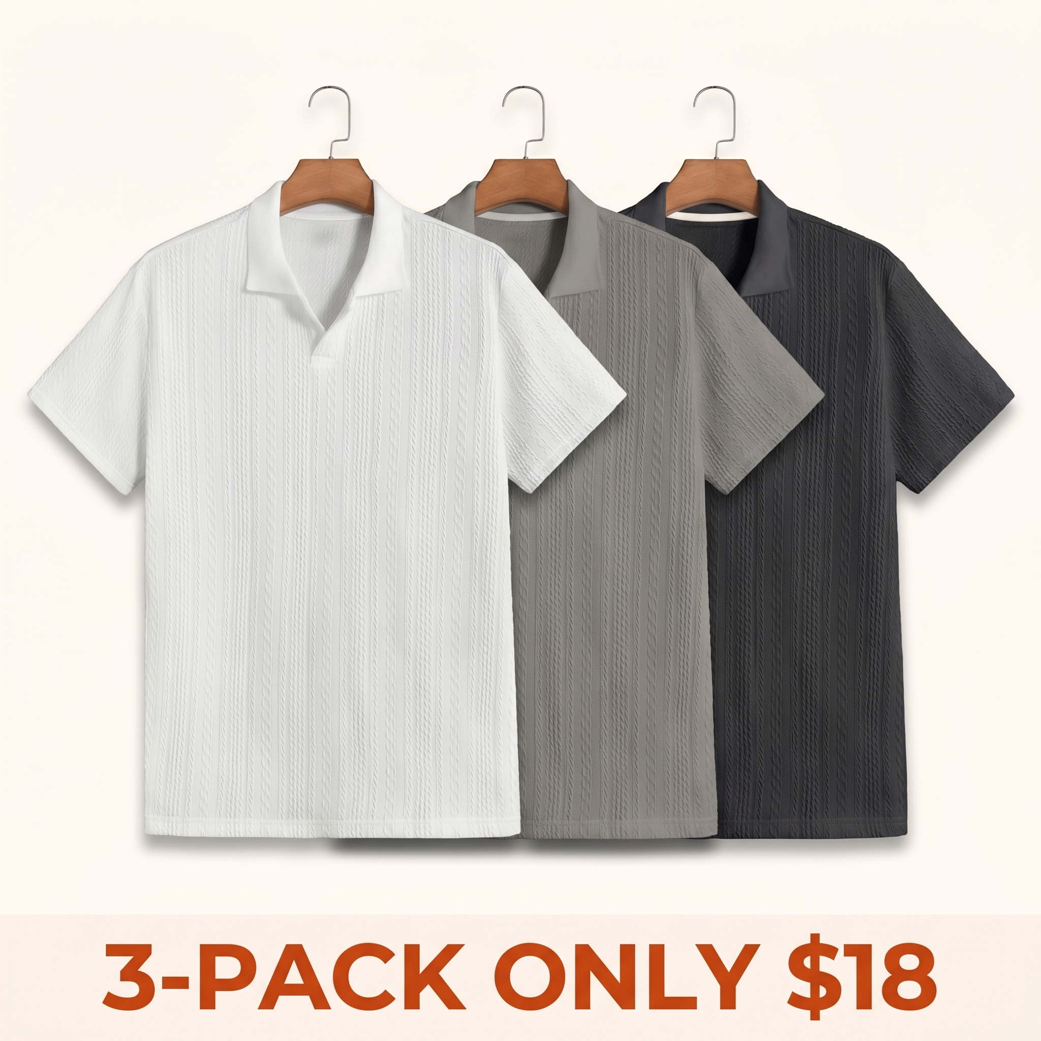 Men's Solid-Color Jacquard Knit Polo Shirt