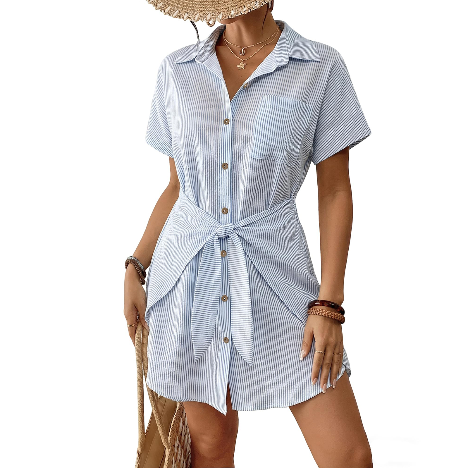 🌴 Women's Short Sleeve Tie Front Swimsuit Cover Up
