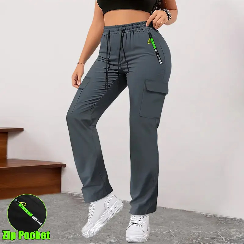 Women's Multi-Pocket Cargo Pants – Lightweight Straight-Leg Casual Trousers