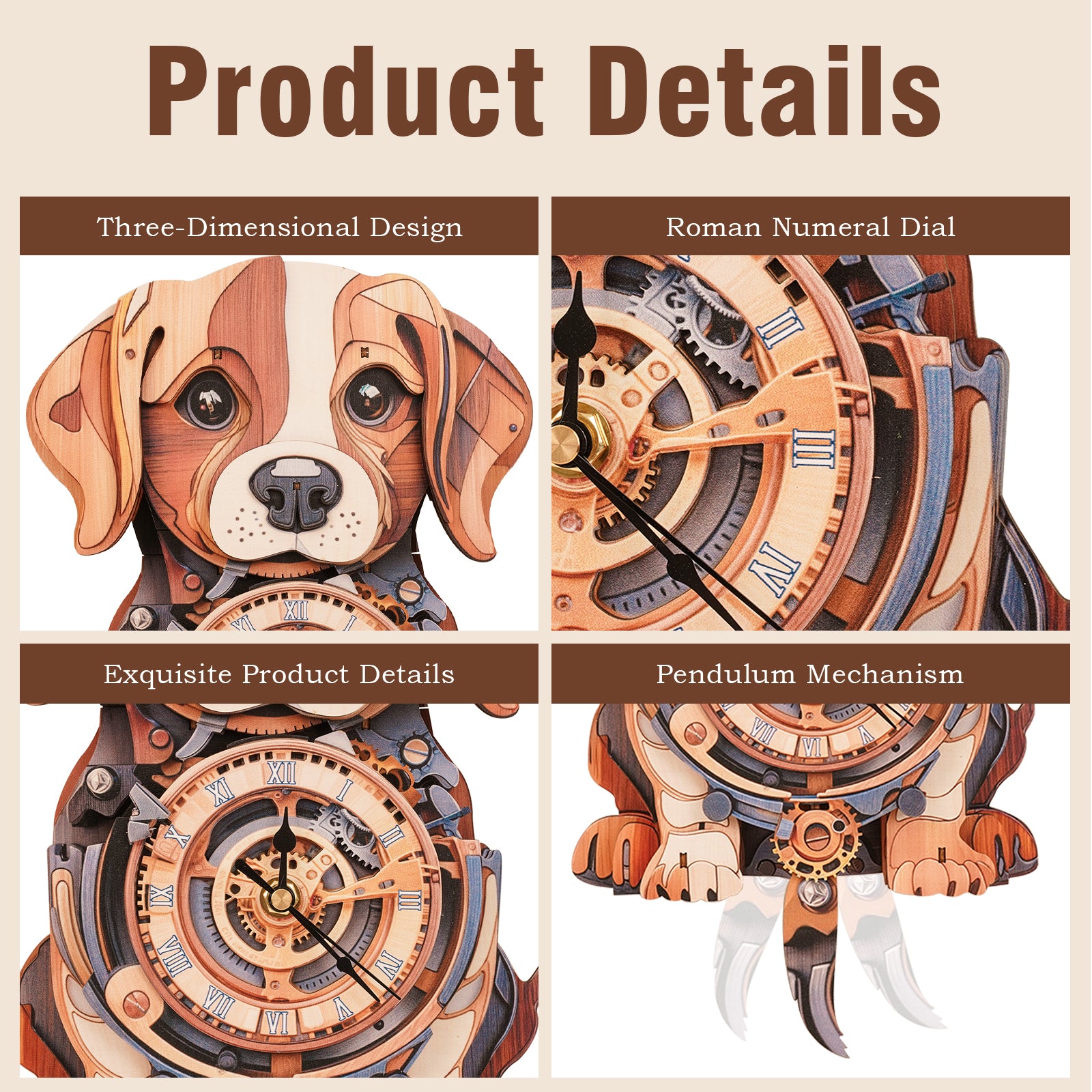 Cute Beagle DIY Wooden Clock , 3D Puzzle Craft Kit