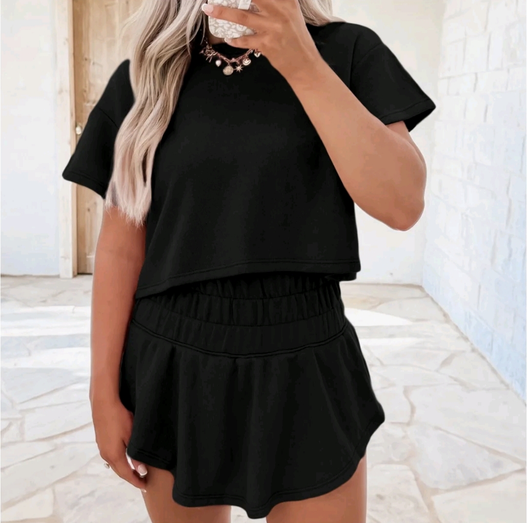 Women's Two Piece Set, Checkerboard T Shirtand Ruffle High Waist Skort Set,2025 SummerCasual Sets for Daily Wear