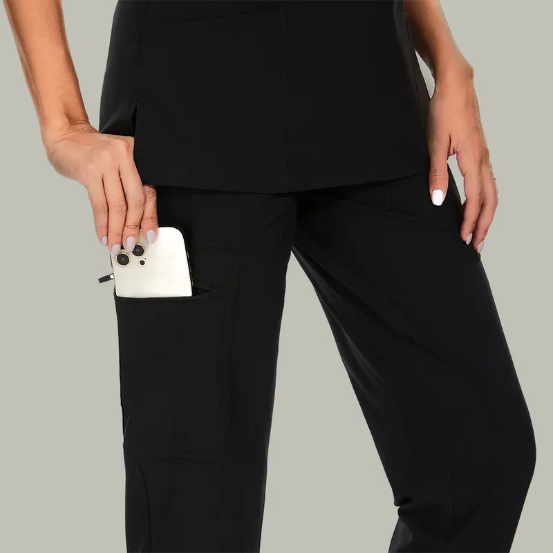 Women's Set — Stretch V-Neck Scrub Top and Jogger-Style Scrub Pants (8 Pockets)