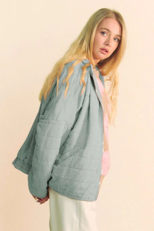 Quilted Zip Up Dropped Shoulder Jacket
