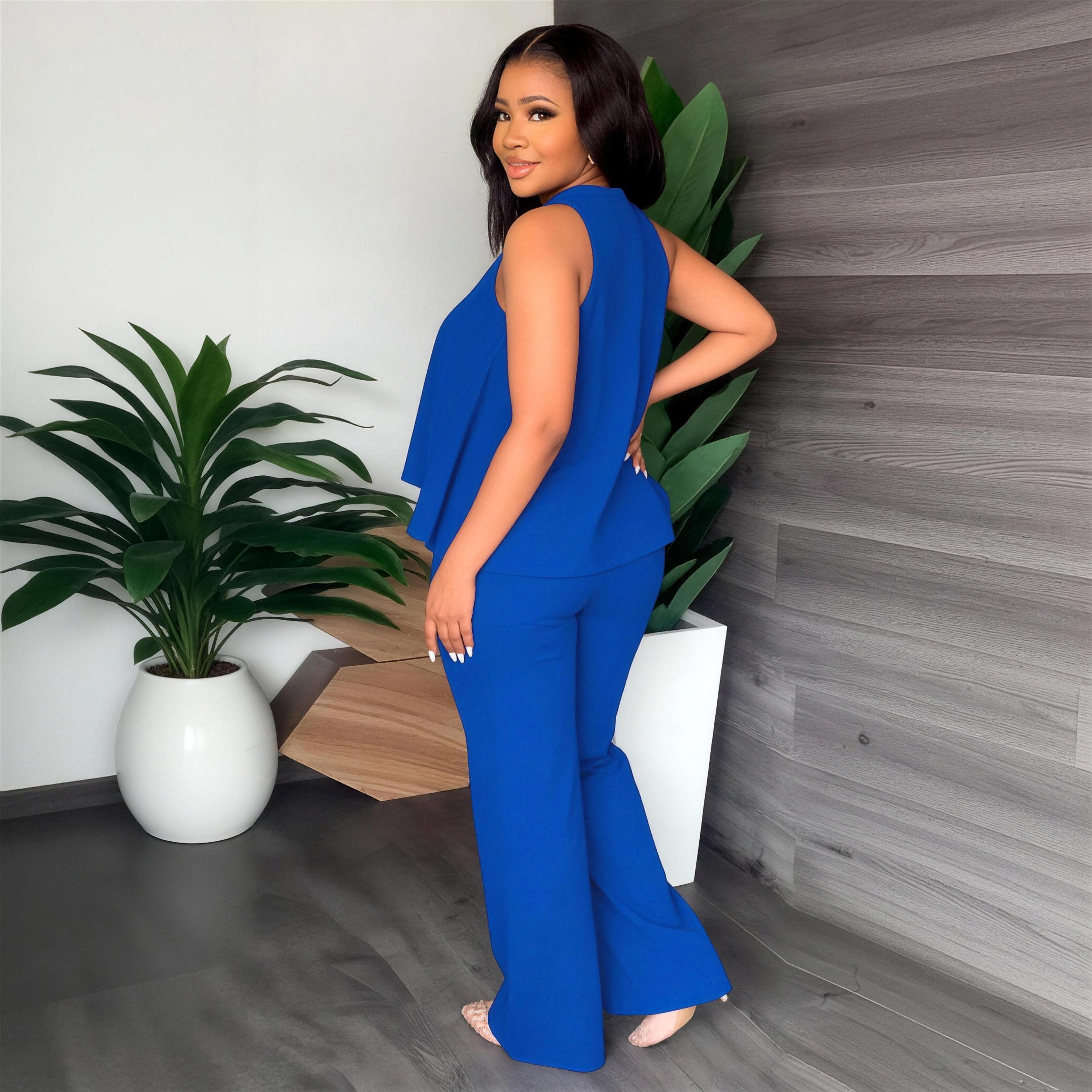 Women's Spring/Summer Two-Piece Set: Lightweight, Flowy Halter Top Paired with High-Waisted Wide-Leg Trousers
