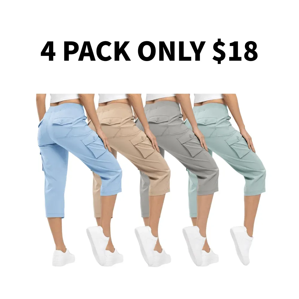 Women’s lightweight, quick-dry hiking capris with 6 pockets, loose fit, plus sizes available, ideal for outdoor trips, workouts, and casual wear, great for moms over 30.
