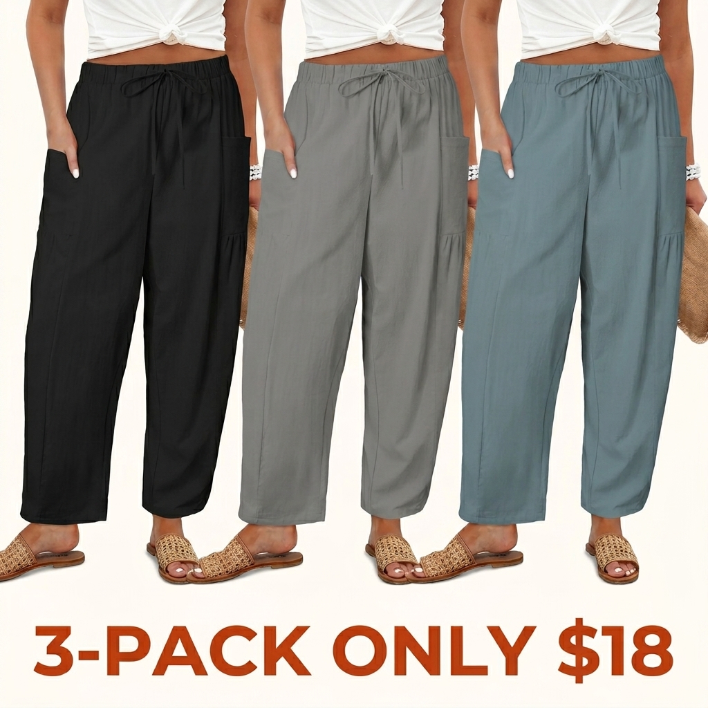 Women's Plus-Size Wide-Leg Pants — Pure Cotton Loungewear with Pockets