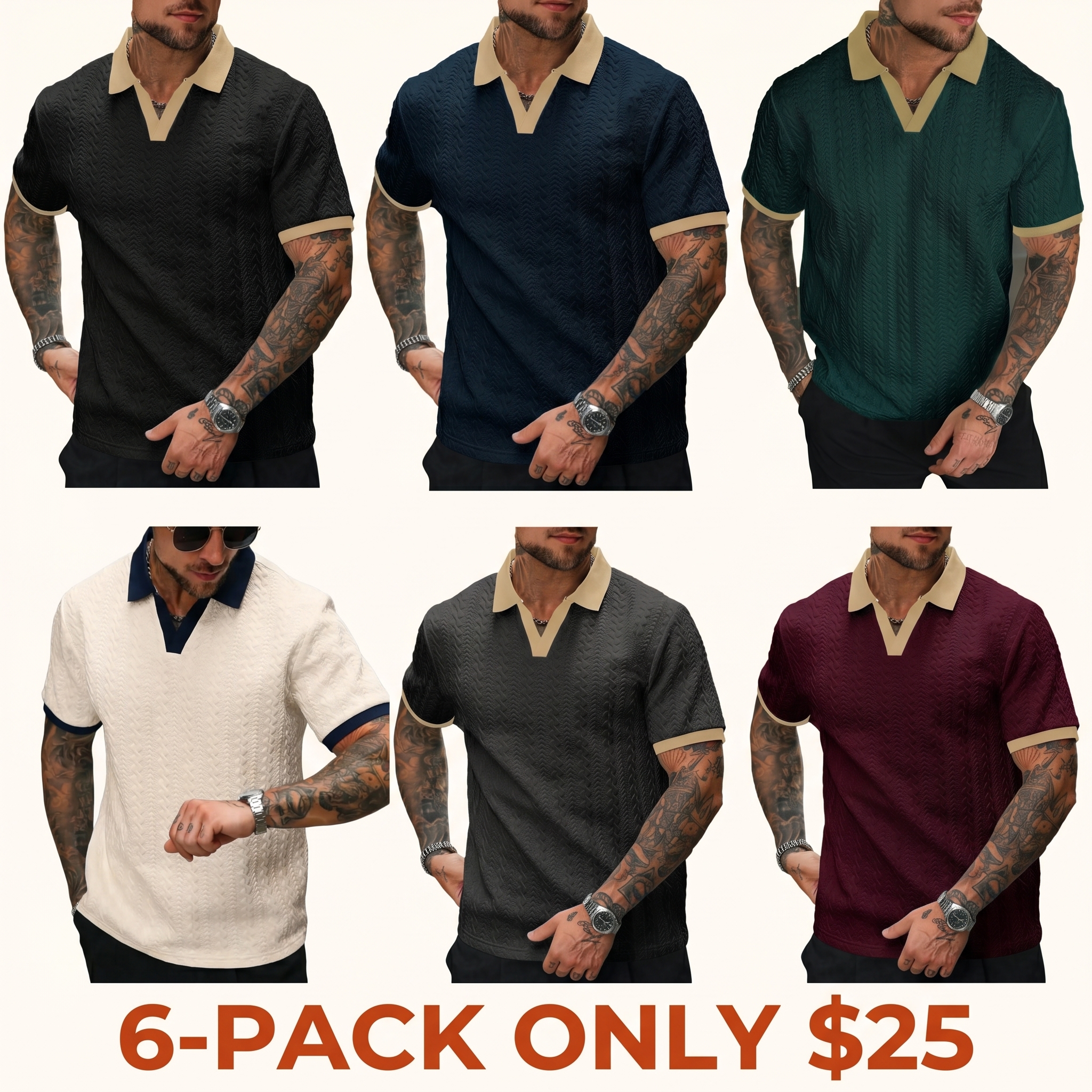 Men's Color-Block Short-Sleeve Casual Polo Shirt