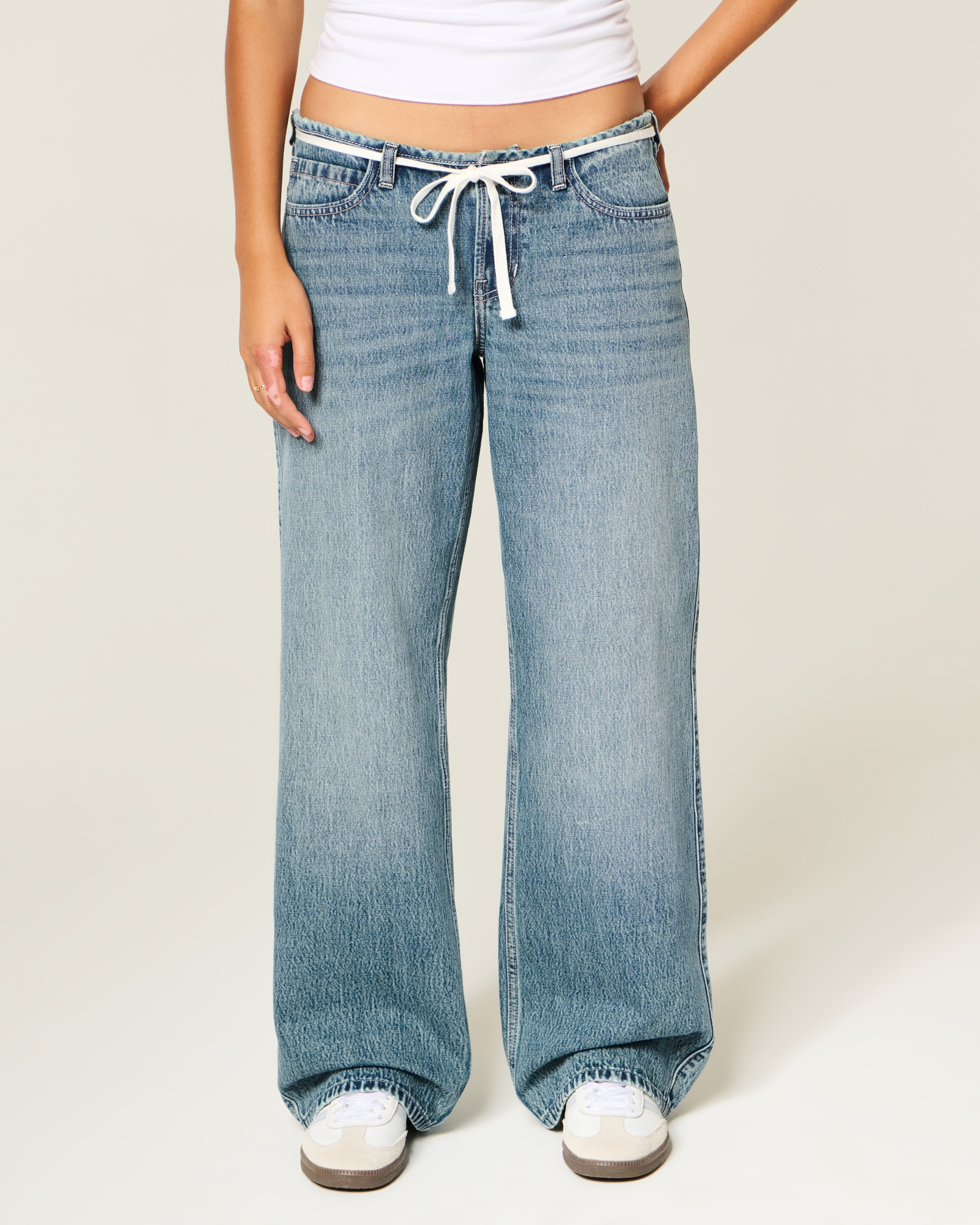 Ultra Low-Rise Light Wash Buckle Back Baggy Jeans