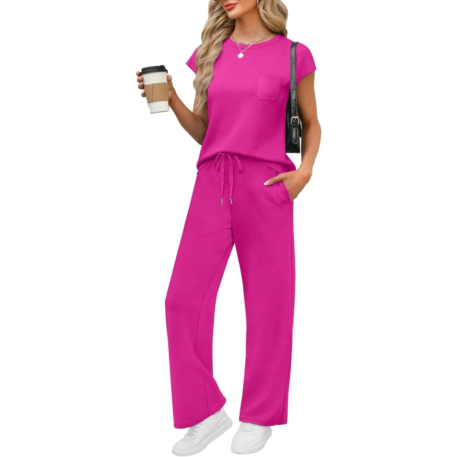 Women's Cap Sleeve Casual Lounge 2 Piece Set