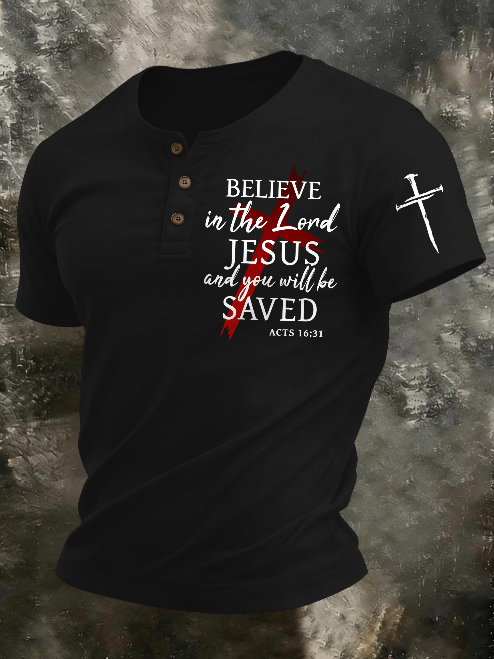 Men'S Casual Faith In Christ Jesus Henry Collar Polo Shirt