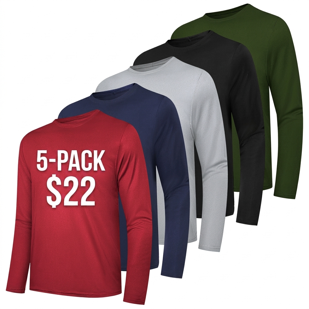5 value pack Long Sleeve Shirts for Men Moisture Wicking UPF SPF Sun Protection Tee Shirts Workout T Shirts Casual dealsforyoudays outdoorfun