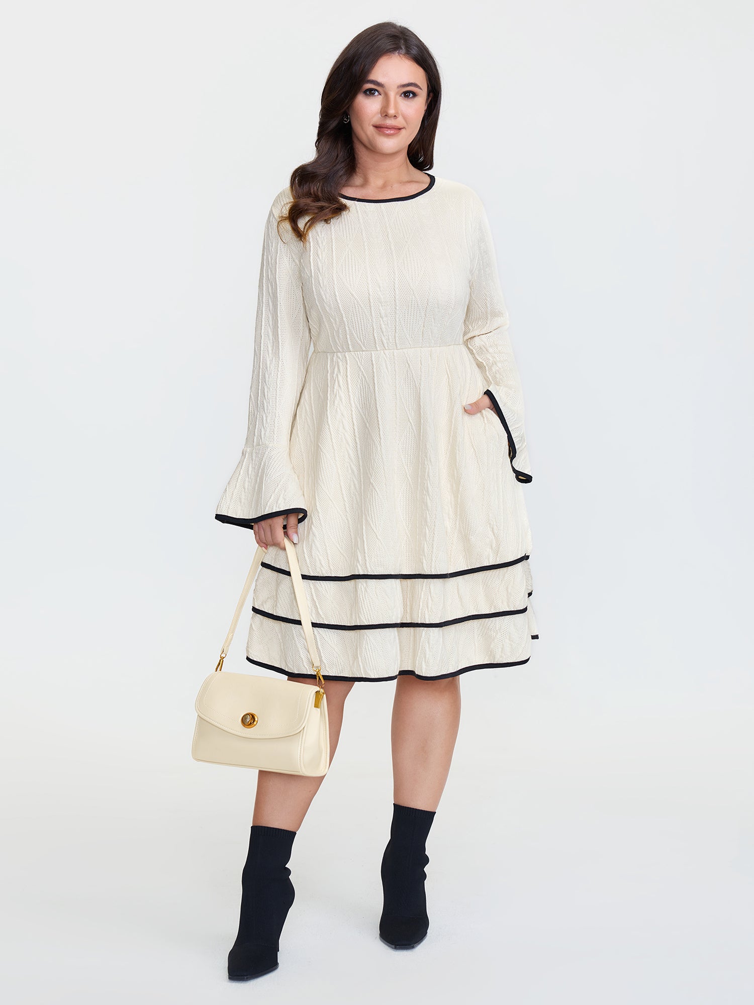 Textured Layered Hem Color Contrast Mini Dress