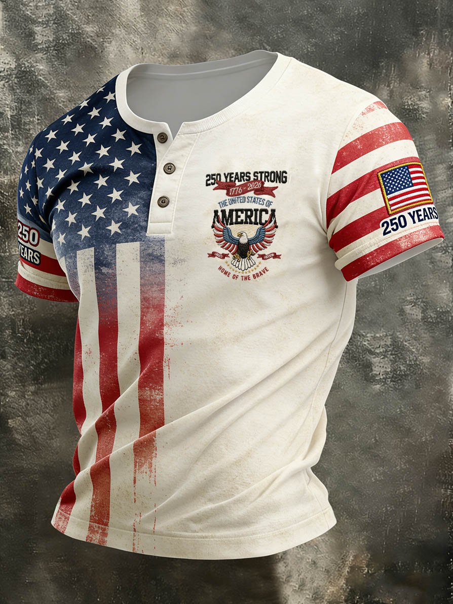 Men's 250th Anniversary of the Founding of the United States Printed Casual Henley Shirt