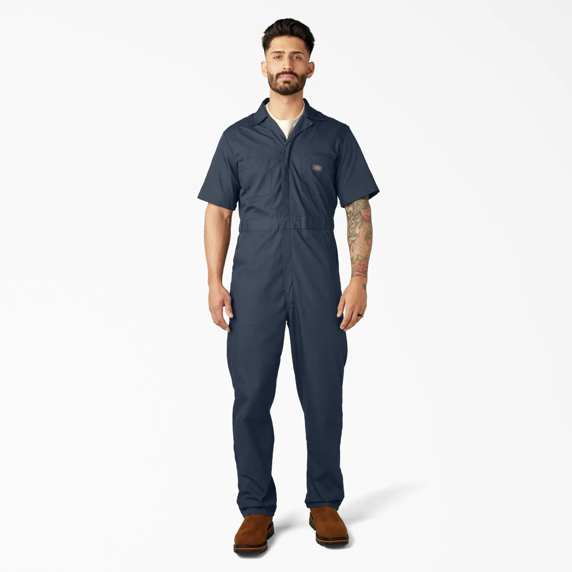 Men's Short Sleeve Coveralls – Lightweight Workwear with Elastic Waist & Wrinkle-Resistant Finish